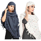 COMBO Women Cotton Stylish Hand Printed Scarf - Anti Pollution Full Face Cover With UV Sun Rays Protection Scarf (GREY-WHITE)