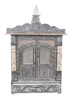 Suhanika Crafters Wooden Pooja Mandir for Home X Small Sagwan Wood Temple with Copper and Aluminum Accents Handcrafted Dev Ghar Mantapa for Home Office Prayer Room Traditional Decor Gift