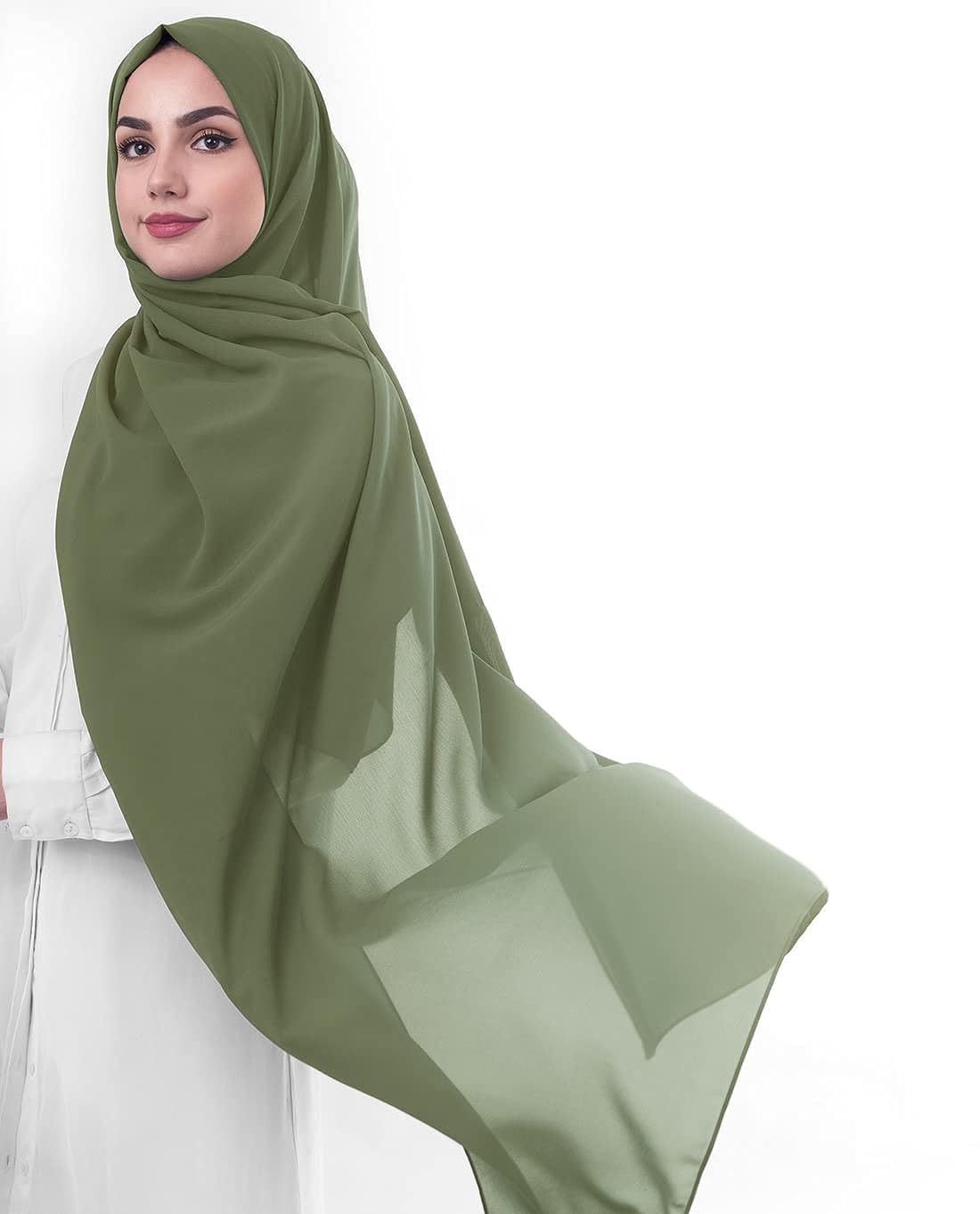 URSHIA MALAYSIAN GEORGETTE HIJAB/DIAMOND GEORGETTE HIJAB FOR WOMEN (MEHENDI GREEN)