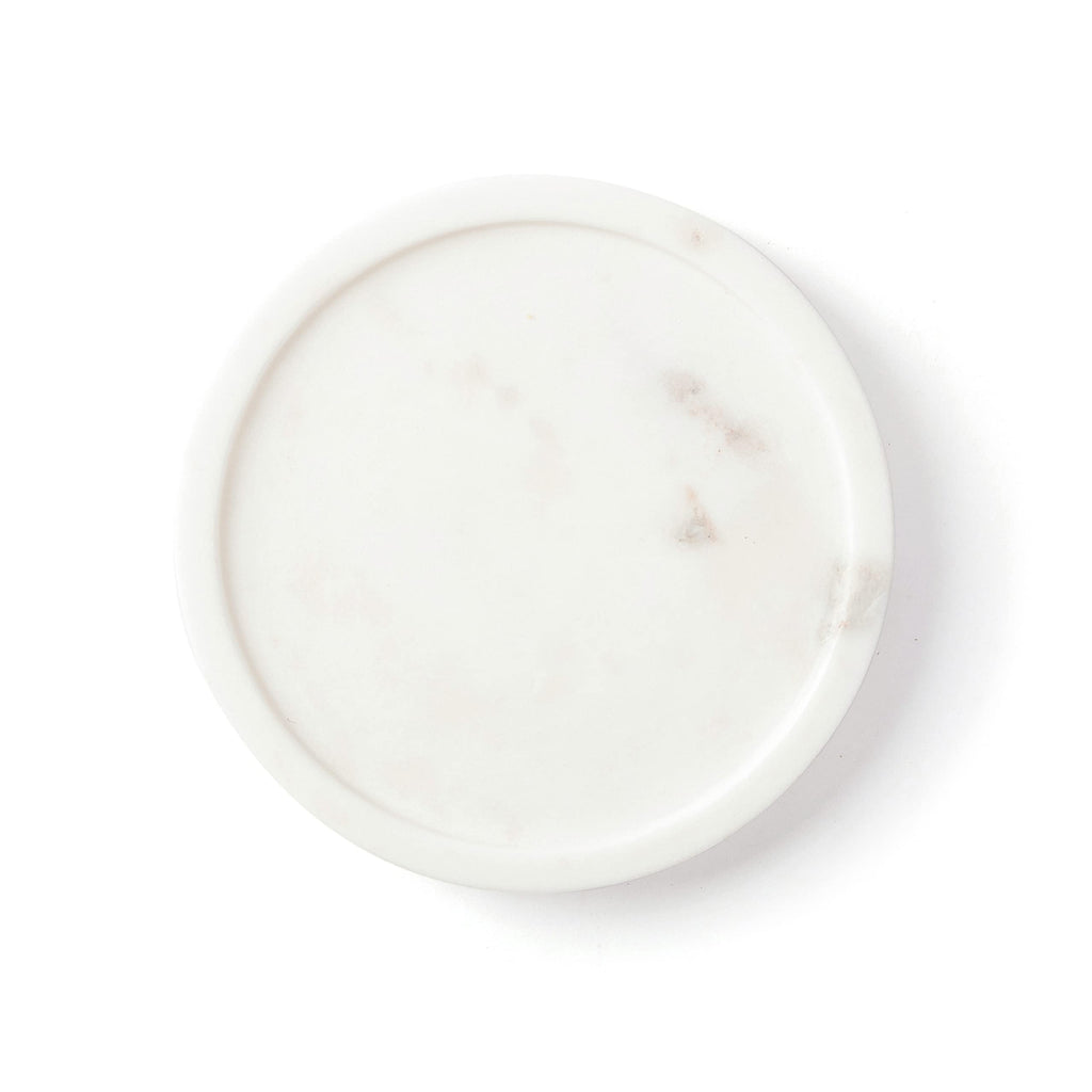 Serein Modern Round White Marble Tray Platter Trinket Vanity Storage Organizer Handmade Marble Serving Tray for Perfume, Jewelry, Coffee Table Decor for Makeup Organizer, Bathroom, Kitchen -8 Inch