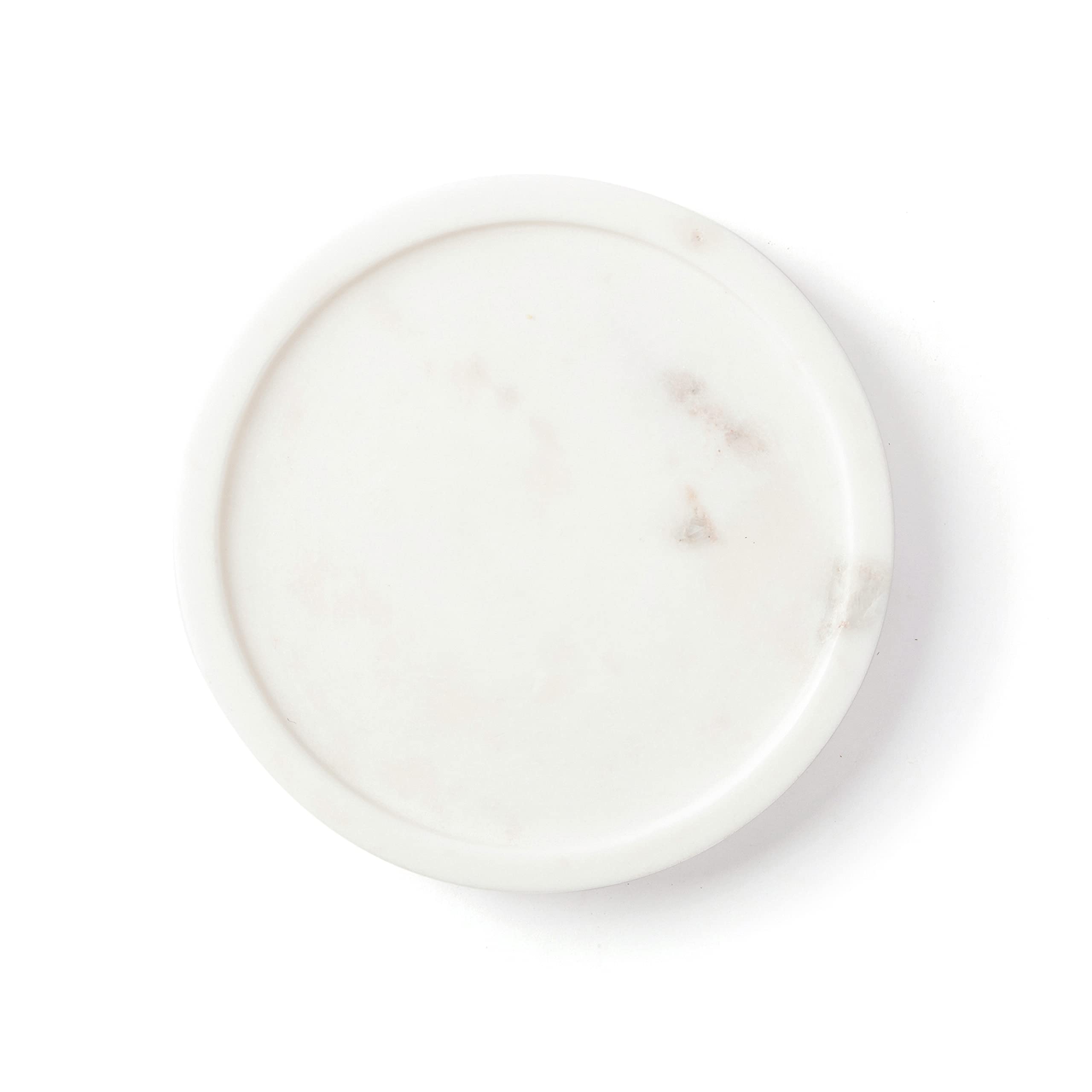 Serein Modern Round White Marble Tray Platter Trinket Vanity Storage Organizer Handmade Marble Serving Tray for Perfume, Jewelry, Coffee Table Decor for Makeup Organizer, Bathroom, Kitchen -8 Inch