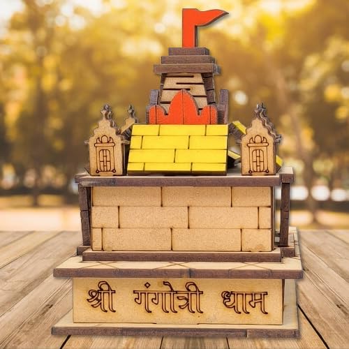 The Himalayan River Chardham Wooden Small Gangotri Temple Showpiece, for Home/Office Decor Multicolour