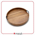 Craft Expertise Round Wooden Serving Tray – 11 Rustic Brown Mango Wood Tray with Handles, Decorative Farmhouse Coffee Table Tray,Kitchen, Breakfast, and Centerpiece Display