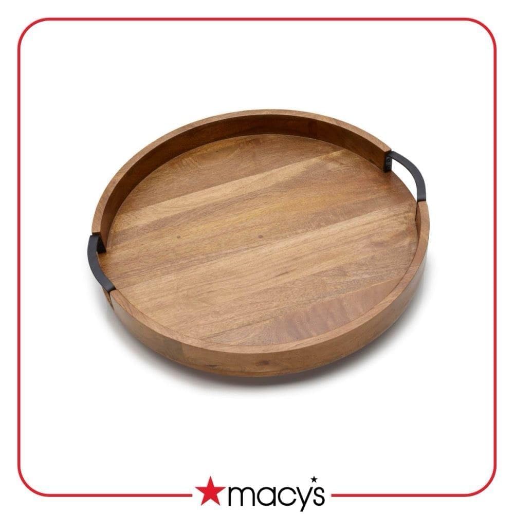 Craft Expertise Round Wooden Serving Tray – 11 Rustic Brown Mango Wood Tray with Handles, Decorative Farmhouse Coffee Table Tray,Kitchen, Breakfast, and Centerpiece Display