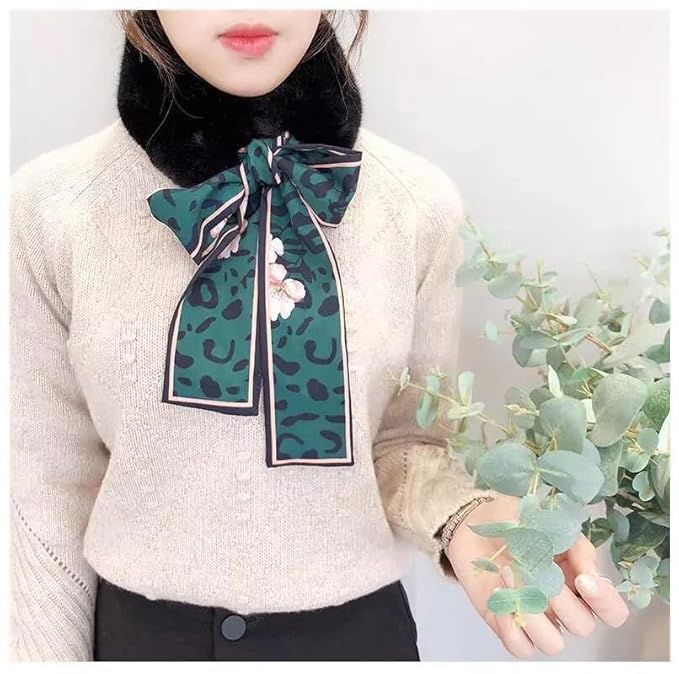THE DDS STORE Winter Women Faux Fur Collar Leopard Print Scarves Plush Wrap Korea Bow Tie Neck Warmer Formal Party Shawl (Dark-Pink)