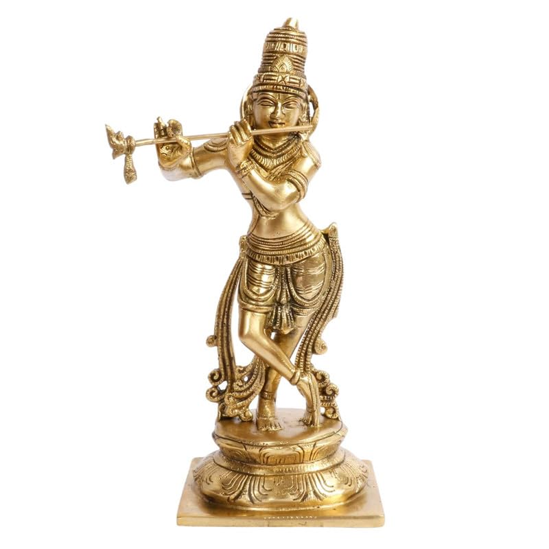 SVARUP Brass Krishna Bhagwan Murti in Gold Color Height 10 Inch