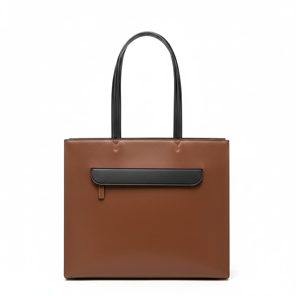 HIE Farah Tote Bag for Women & Girls – Vegan Leather Handbag with Contrast Handles, Zipper Closure, Mobile & Key Pockets – Stylish Large Shoulder Bag for Office, Work & Daily Use.