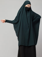 Bashariya Khimar-Long Prayer Hijab With Attached Mouth-Piece (Bottle Green)