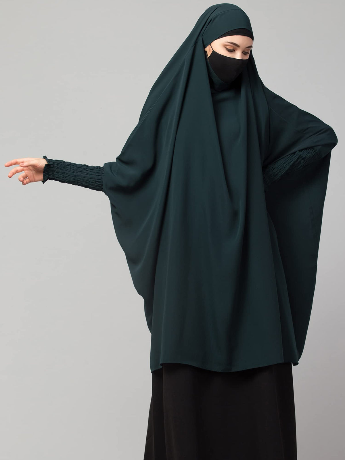 Bashariya Khimar-Long Prayer Hijab With Attached Mouth-Piece (Bottle Green)