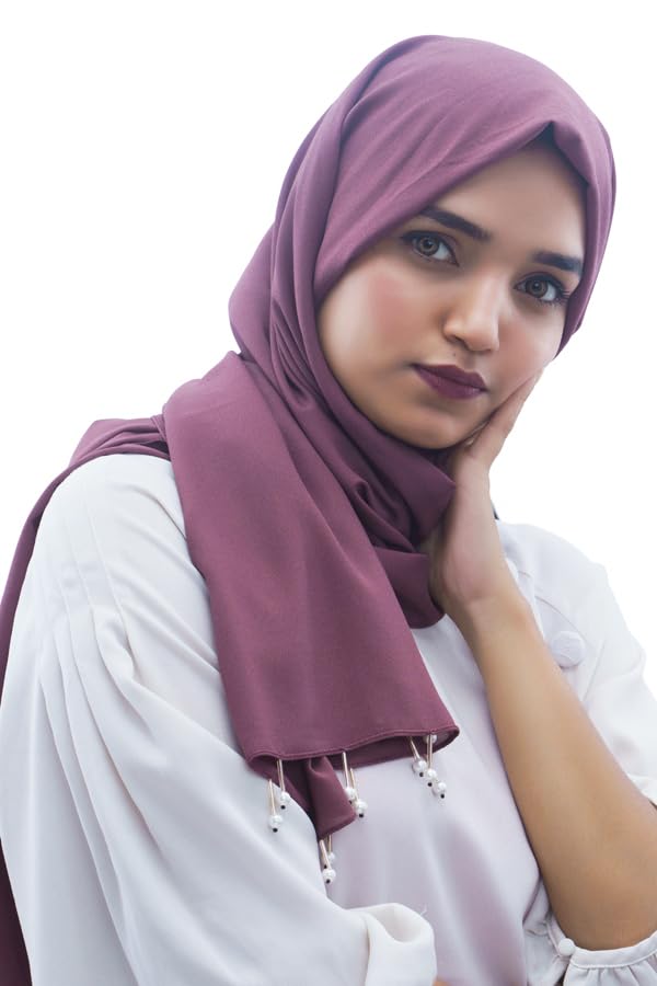 Urshia Georgette Pearl Hijab With Moti Latkan and Diamond Accents (Purple)