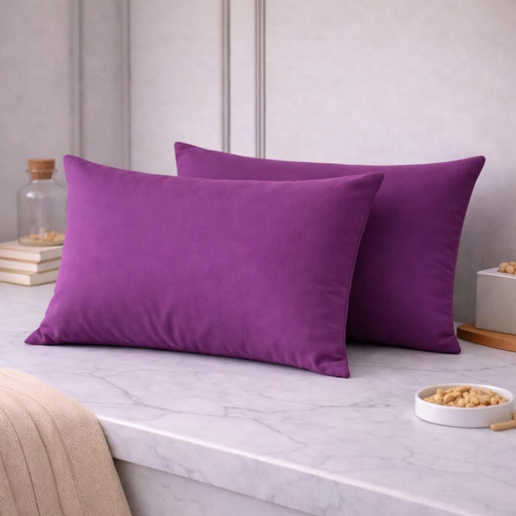 THE HOME STYLE Solid Cotton Feel Pillow Covers (18 x 28 inches, Set of 2 Pcs) | 300 TC | Super Soft & Smooth (Plum)