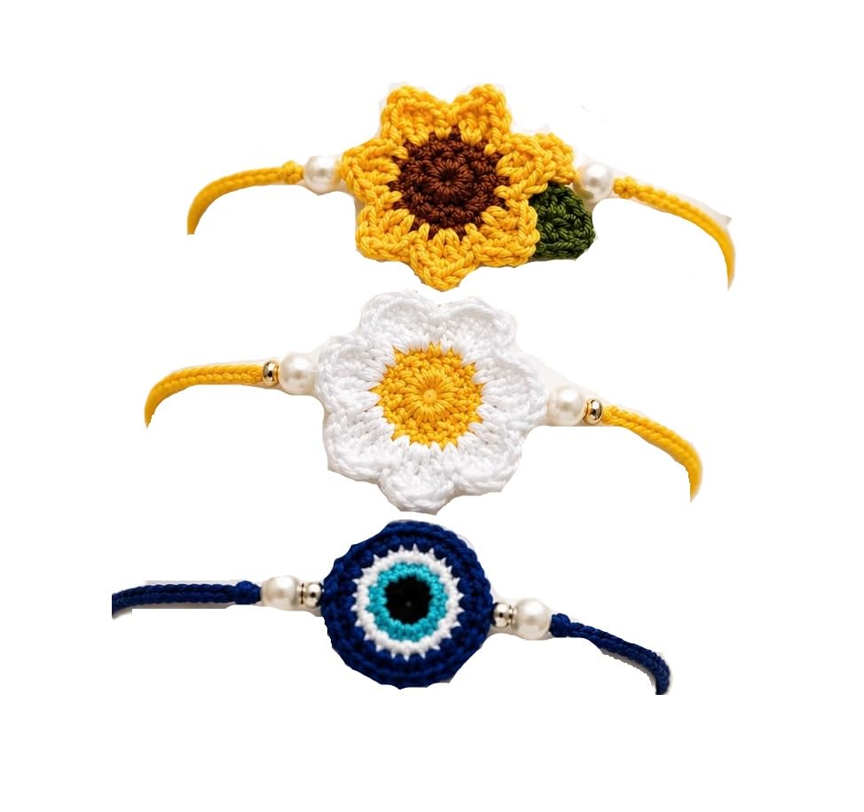 Crochet Rakhi Bracelets with Pearl Beads, Set of 7