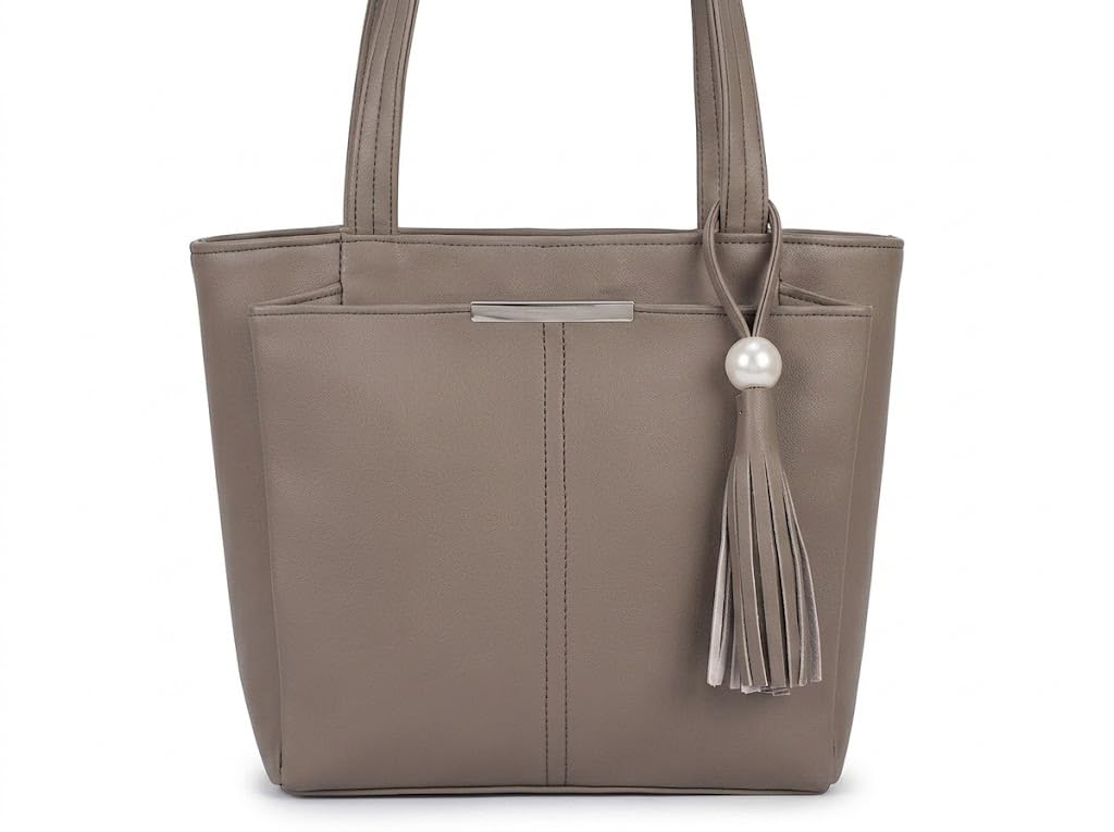 PAVILONN Women Tote Bag Ladies Handbag Shoulder Office Shopping Work Laptop PU Leather Brown Travel College Daily Use Designer Large Stylish Fashion Zipper Commuter Gift (GREY 3)