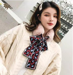 THE DDS STORE Winter Women Faux Fur Collar Leopard Print Scarves Plush Wrap Korea Bow Tie Neck Warmer Formal Party Shawl (Peach)