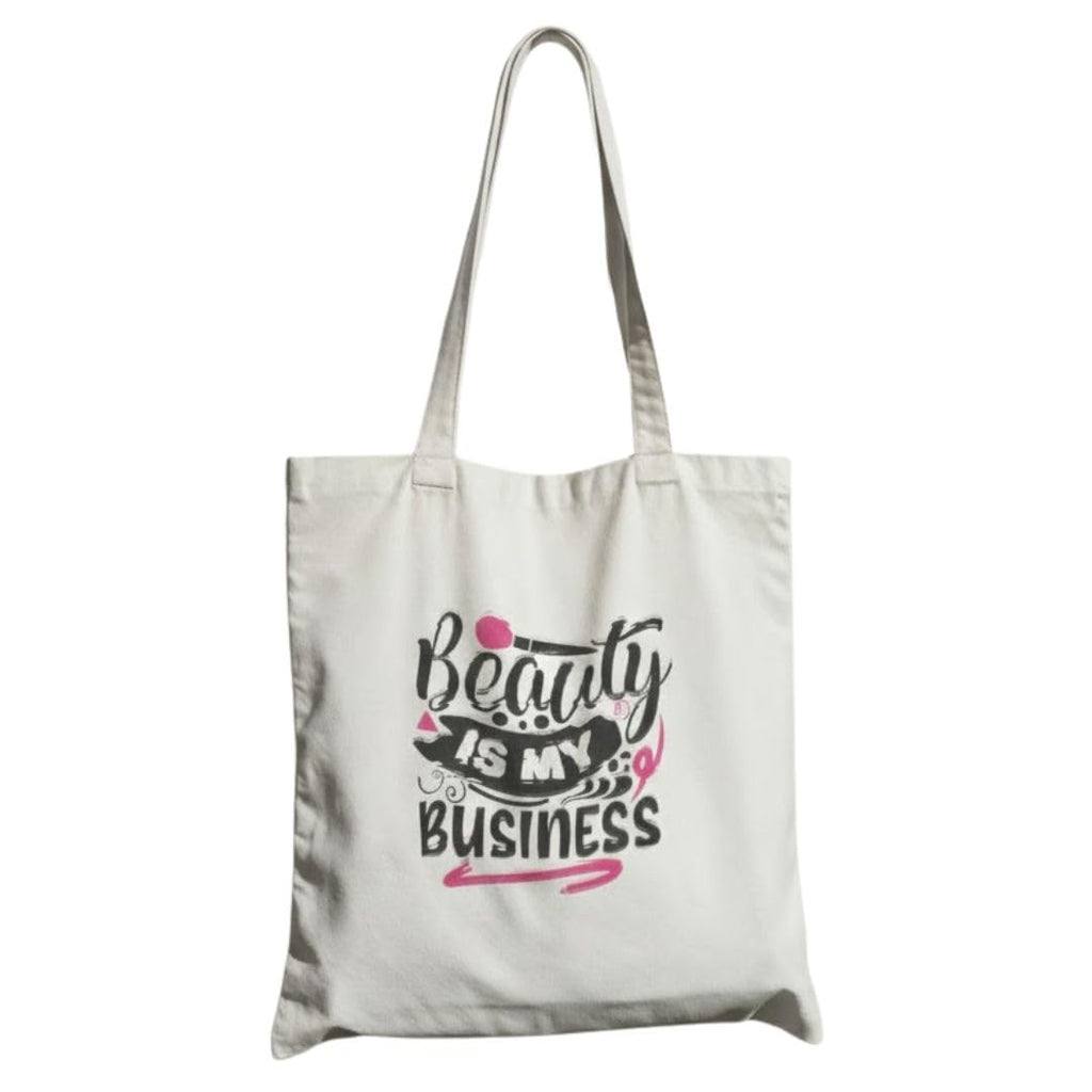 Reusable Cotton Fabric Beauty Is My Business Quote Printed Tote Bag Ideal for Travel Shopping College & Office Use