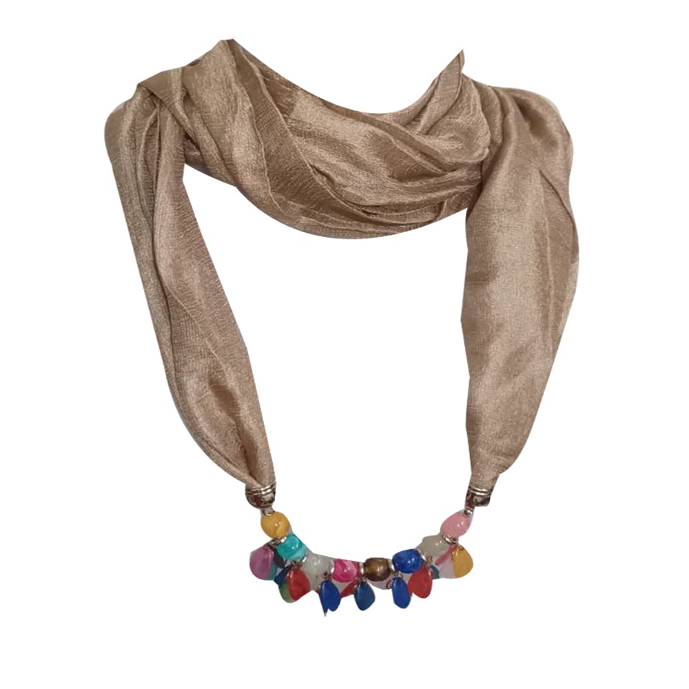 Krystle Fashion Pendant Plain Scarf Necklace Stole Dupatta Stoles Muffler Wrap Scarves for Women and Girls (Khaki)