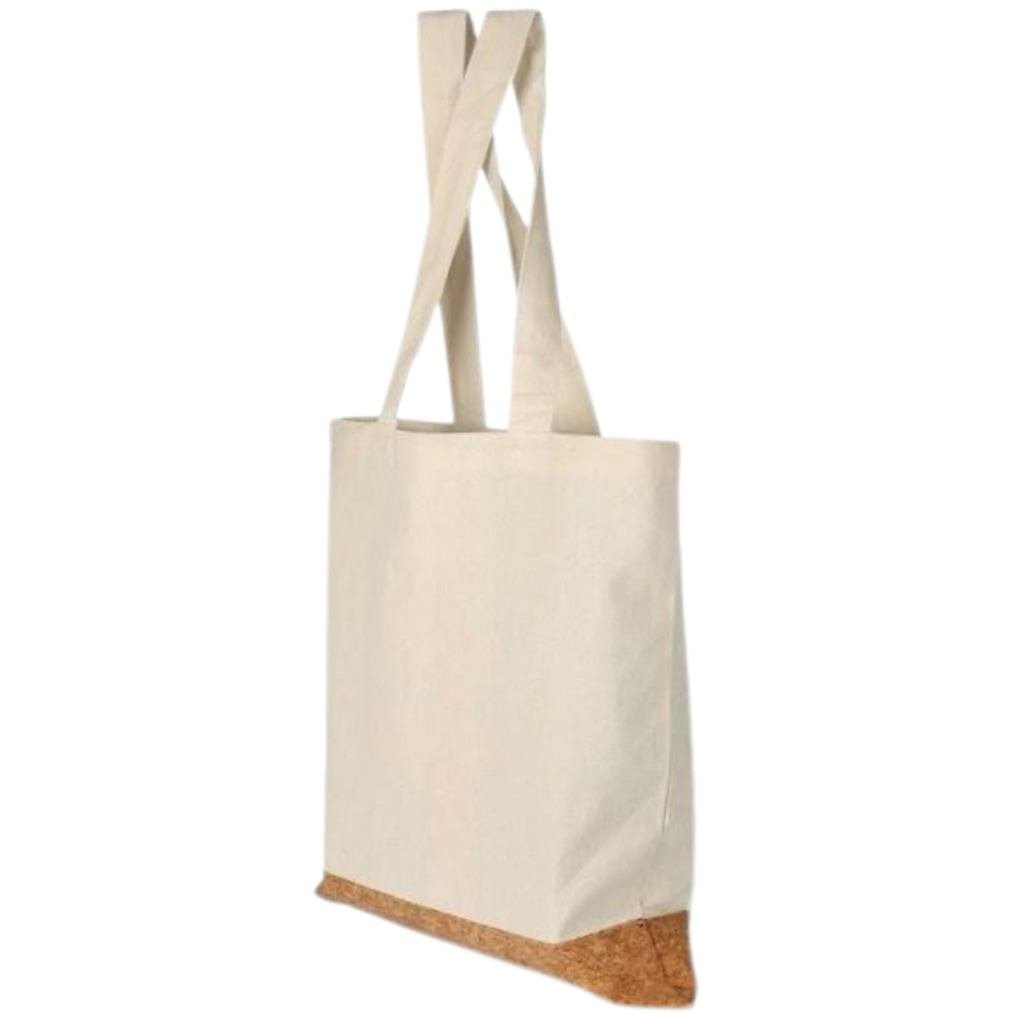 CrownLit Cotton Canvas Tote Bag with Cork Base, Long Shoulder Straps, Natural Beige, Pack of 2