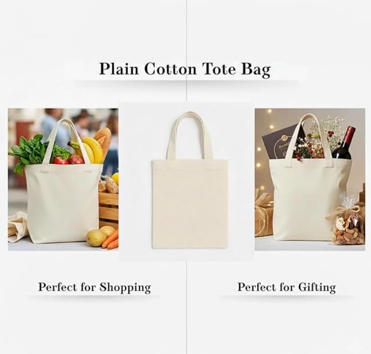 VORNIC 14x16 Inch Plain Canvas Tote Bag | 10 Pcs | 100% Organic Reusable 250 GSM Cotton Handbag for Shopping, Daily Use, Grocery, Craft Diy Painting and Storage