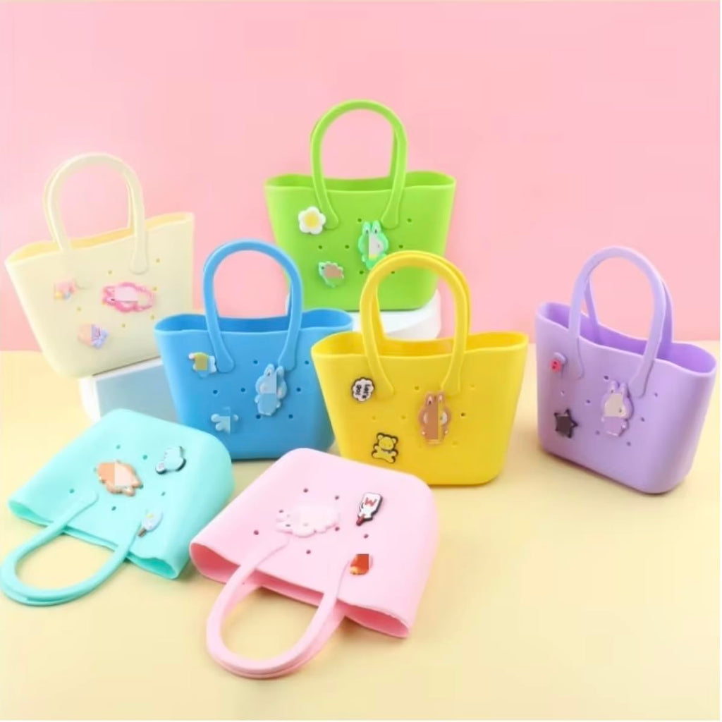 HOMIES, Colorful Silicone Handbags Beach Bag, DIY Cute Summer Tote Hole Bag, Mobile Phone Storage Children's Key and Handbag for Adults, Multicolor