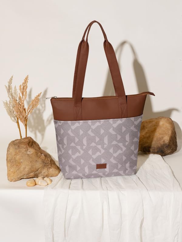 ZOUK Aravalli Abstract Printed Women's Jute Handcrafted Vegan Leather Multicolor Everyday Tote