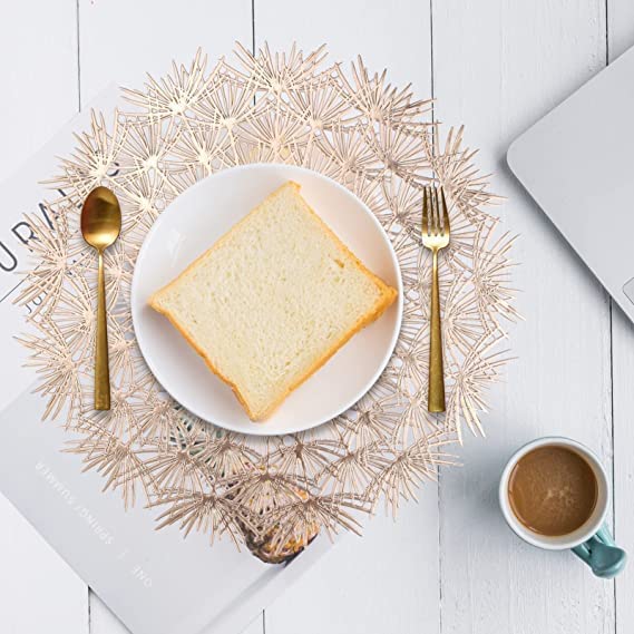 HomeCloud Polyvinyl Chloride Table Mat Round Shape| | Cutwork Design Dining Mats Dressing Bed Side (Sun_Gold, 2) Kafalo