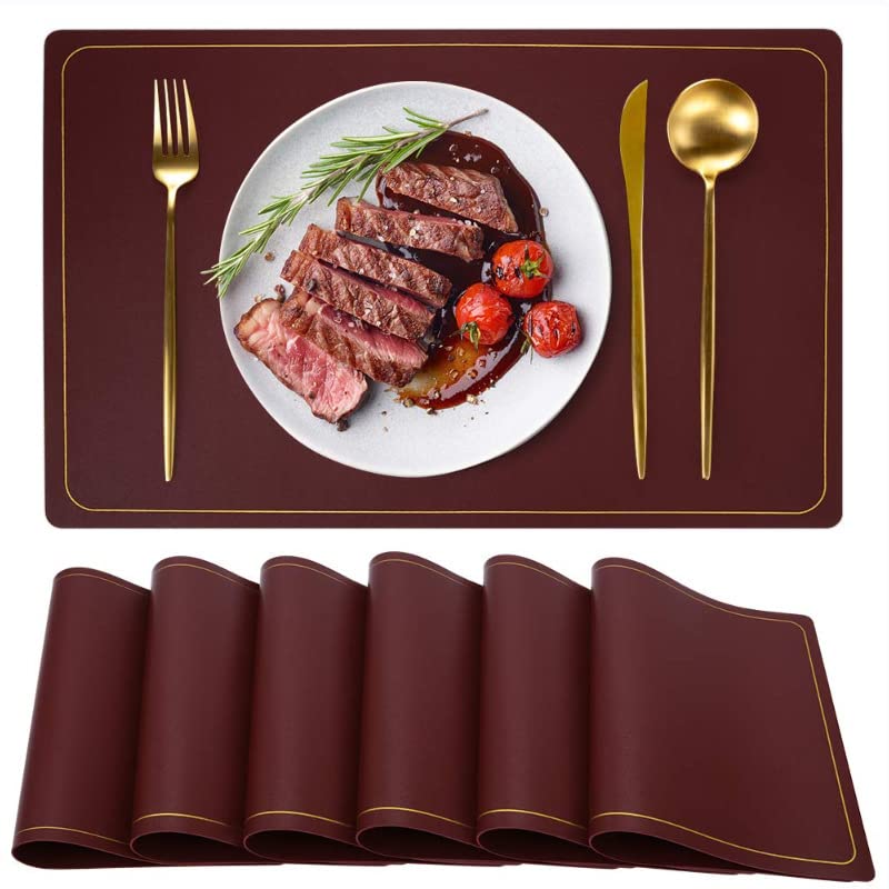 Maharsh Pu Leather Dining Table Mat Waterproof Heat Insulation Placements (Maroon, 2) Kafalo