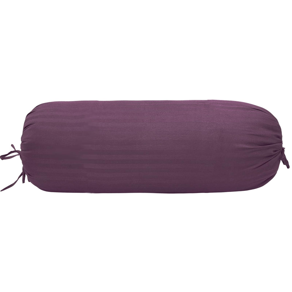 Trance Home Linen 100% Cotton 16x32 inch 200TC Striped Bolster Cover | Round Bed Side Long Bolster Pillow Cover to fit 24 Length 9 Dia | Pack of 2 Bolster Cover only (16x32 inch, Plum)