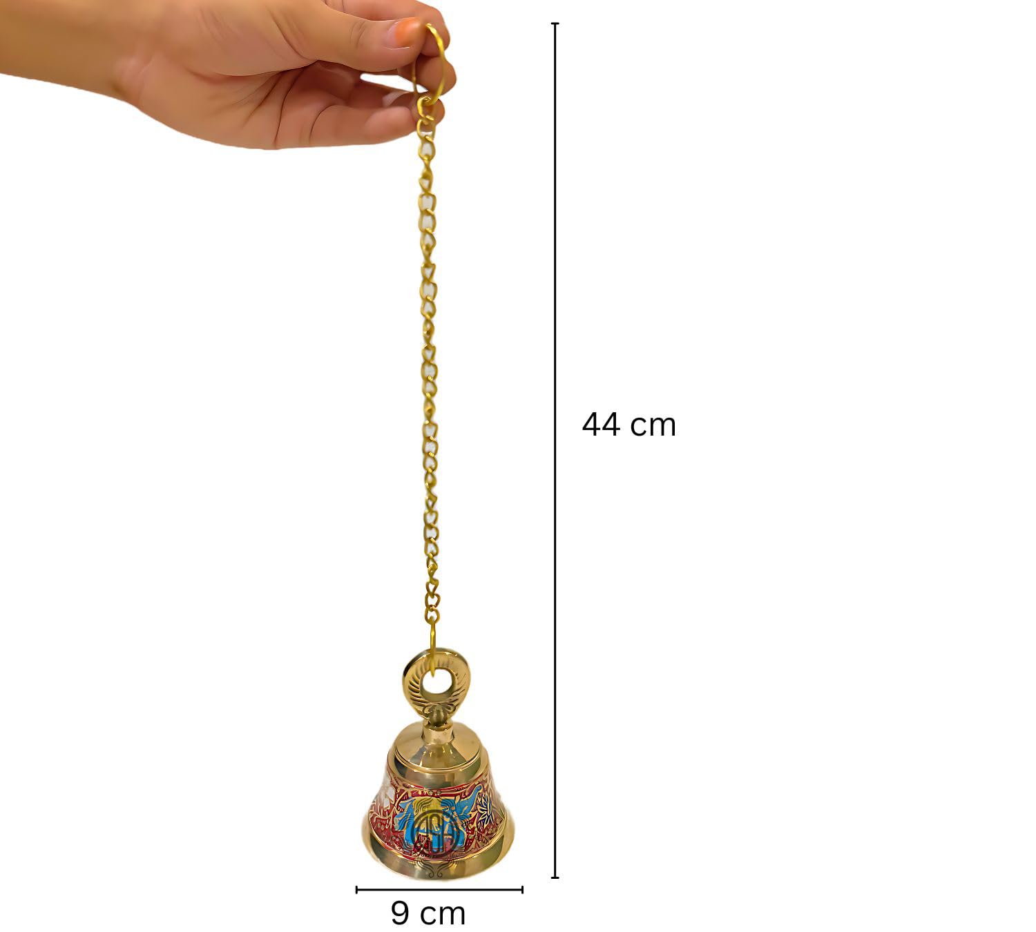 DSH Brass Hanging Bells for Puja Room Decoration Items Hanging Bell for Mandir Temple Decor Ghanti for Mandir. (Red, H-4.5 Inch)