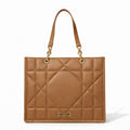 Fargo Matrix Tote Bag for Women | Vegan Leather Handbag with 15-Inch Laptop Compartment, Smooth Zip | Stylish Office, College & Daily Use Tote | Made in India (Tan)