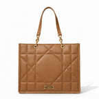 Fargo Matrix Tote Bag for Women | Vegan Leather Handbag with 15-Inch Laptop Compartment, Smooth Zip | Stylish Office, College & Daily Use Tote | Made in India (Tan)