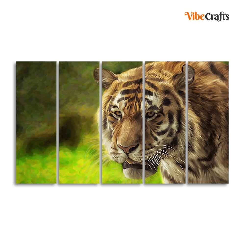 VIBECRAFTS Tiger Canvas Wall Painting Set of Five For Home|Office|Living Room|Gift (PTVC5Pcs4_8623)