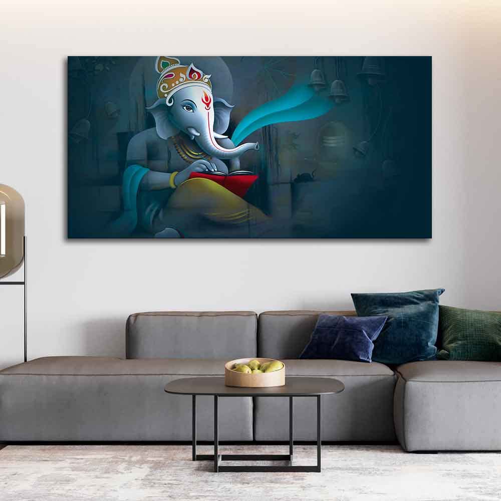 VIBECRAFTS Canvas Paintings for Living Room Drawing Room Auspicious Shri Ganpati Canvas Wall Painting for Home Decor|Office|Gift|Livingroom|Bedroom(PTVCH_2370NV)