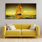 VIBECRAFTS Beautiful Sunset Sailing Ship Premium Canvas Wall Painting With Frame for Living Room Drawing Room Home|Office|Gift (PTVCH_2219N)