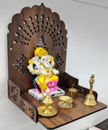 Wooden Small Temple Mandir Puja Ghar for Home and Office Wall Hanging Beautiful Ganesh Design Brown Color Matte Finish Engineered Wood (Dark Brown)