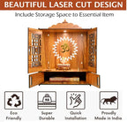 Wooden Temple Mandir with Door Cabinets, Wall-Mount, Laser Cut