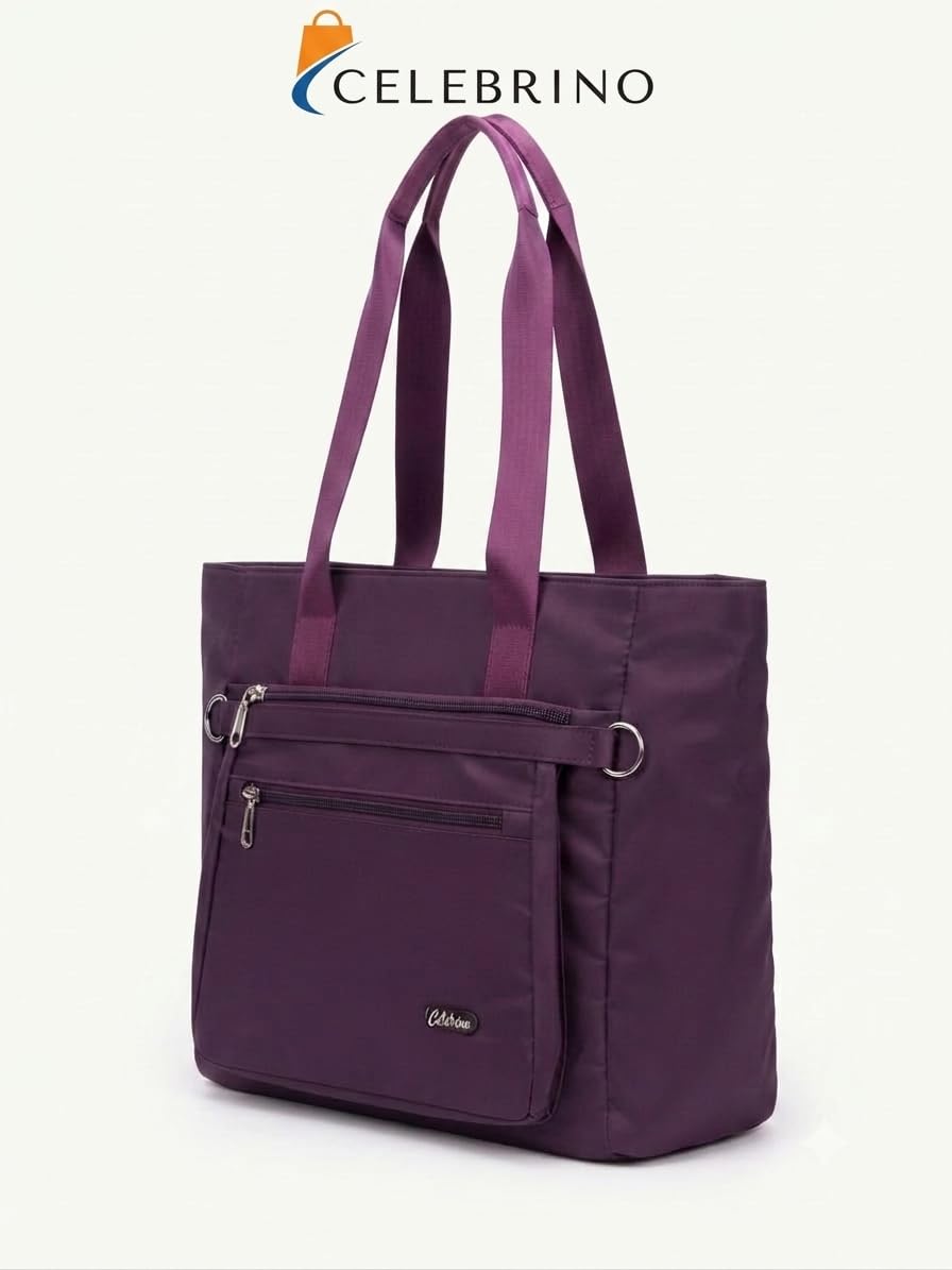 CELEBRINO Spacious Tote Handbag for Women | Nylon Hand Bags with Multiple Zip Compartments | Waterproof Large Shoulder Bag for Office, College, Travel & Shopping | Multi Pocket Zipper Handbags