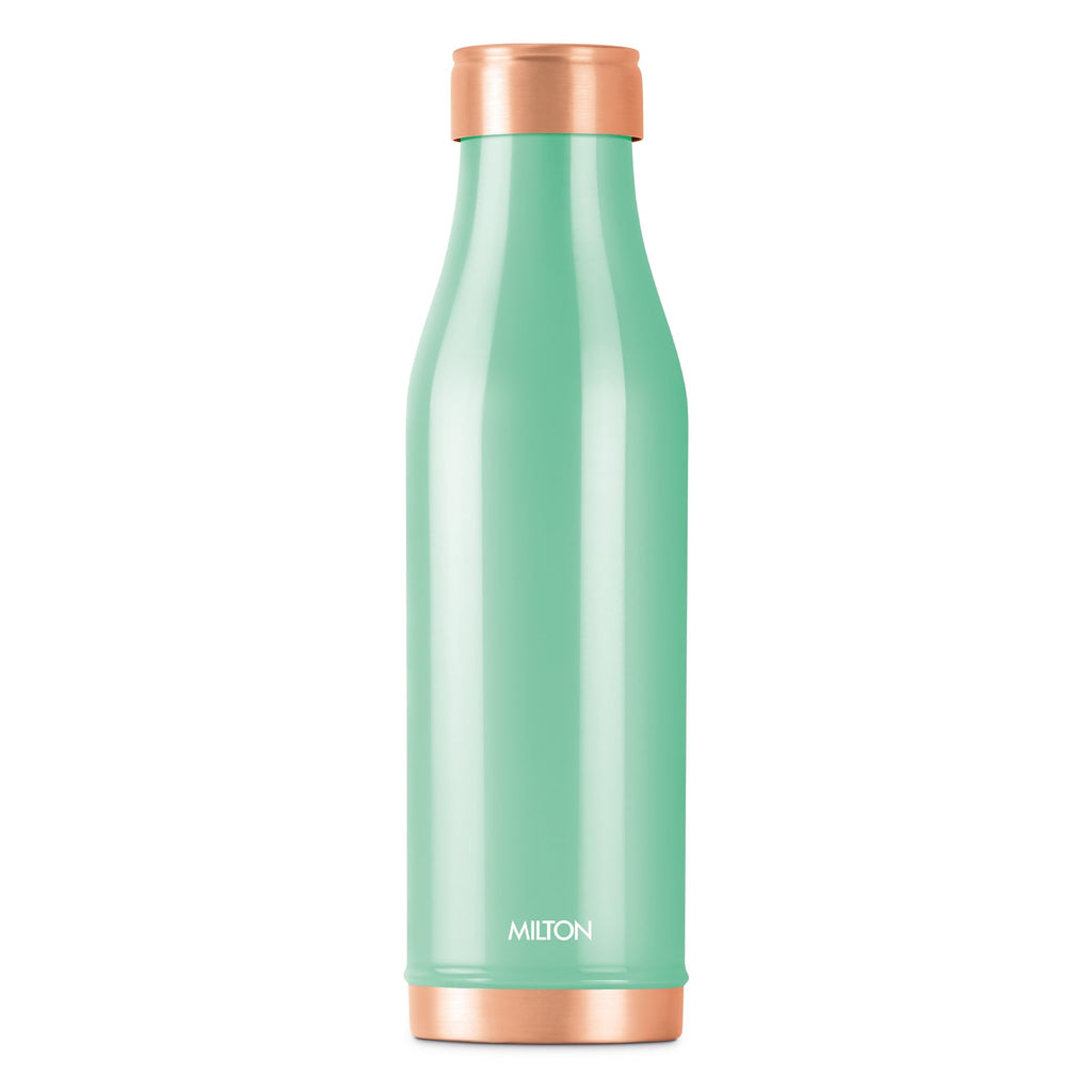 MILTON Copper Charge Water Bottle, 930 ml, Green | Lacquer Coating, Curved Bottle | Diwali | Festive | Gifting | Yoga | Home | Kitchen | Vedic
