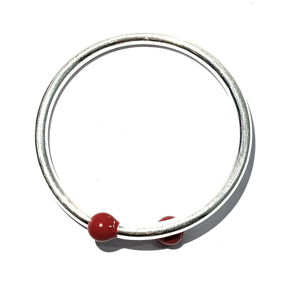 DHRUVS COLLECTION Exclusive 925 Single Piece of Pure Silver Adjustable Unisex Plain Pipe Baby Kada/Bangle with Red Color Balls For New Born Baby Boys and Baby Girls (New Born To 1 Year Baby)