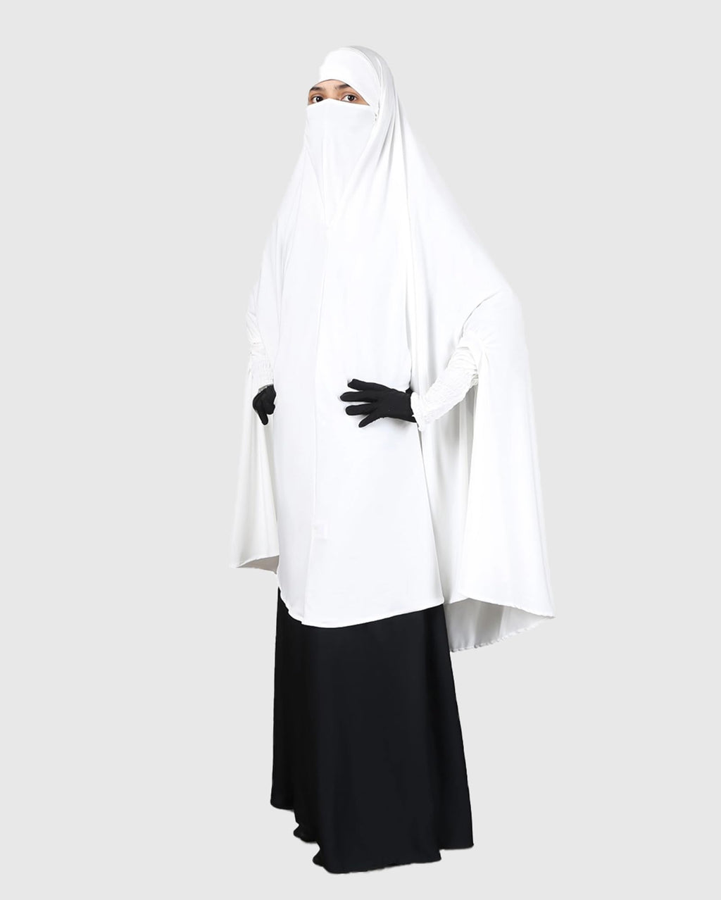 ICW FemaleStretchable Jersey Smoking Sleeve Jilbab Cum Prayer Khimar Hijab (Free Size) (White)