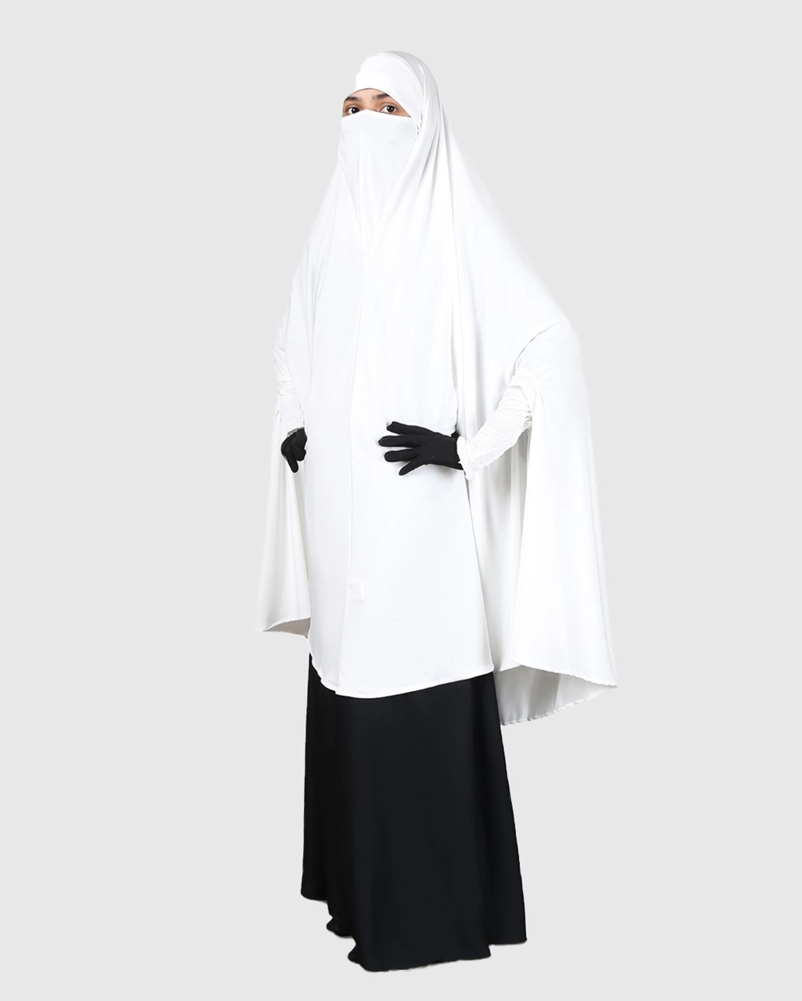ICW FemaleStretchable Jersey Smoking Sleeve Jilbab Cum Prayer Khimar Hijab (Free Size) (White)