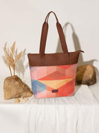 ZOUK GeoOptics Geometric Printed Women's Jute Handcrafted Vegan Leather Multicolor Everyday Tote