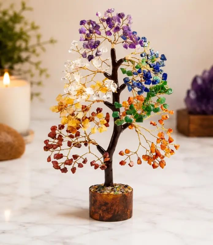 7 Chakra Crystal Tree for Positive Energy & Home Decor | Natural Gemstone Money Tree for Reiki Healing, Feng Shui & Vastu | Handcrafted Crystal Bonsai Showpiece for Office Desk, Living Room & Gift