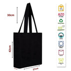 CrownLit Large Cotton Tote Bag, 16 x 14.5, Holds Up to 15-20kg, 300GSM Thick Fabric Quality. Multiple Uses, Sets of 2, Black