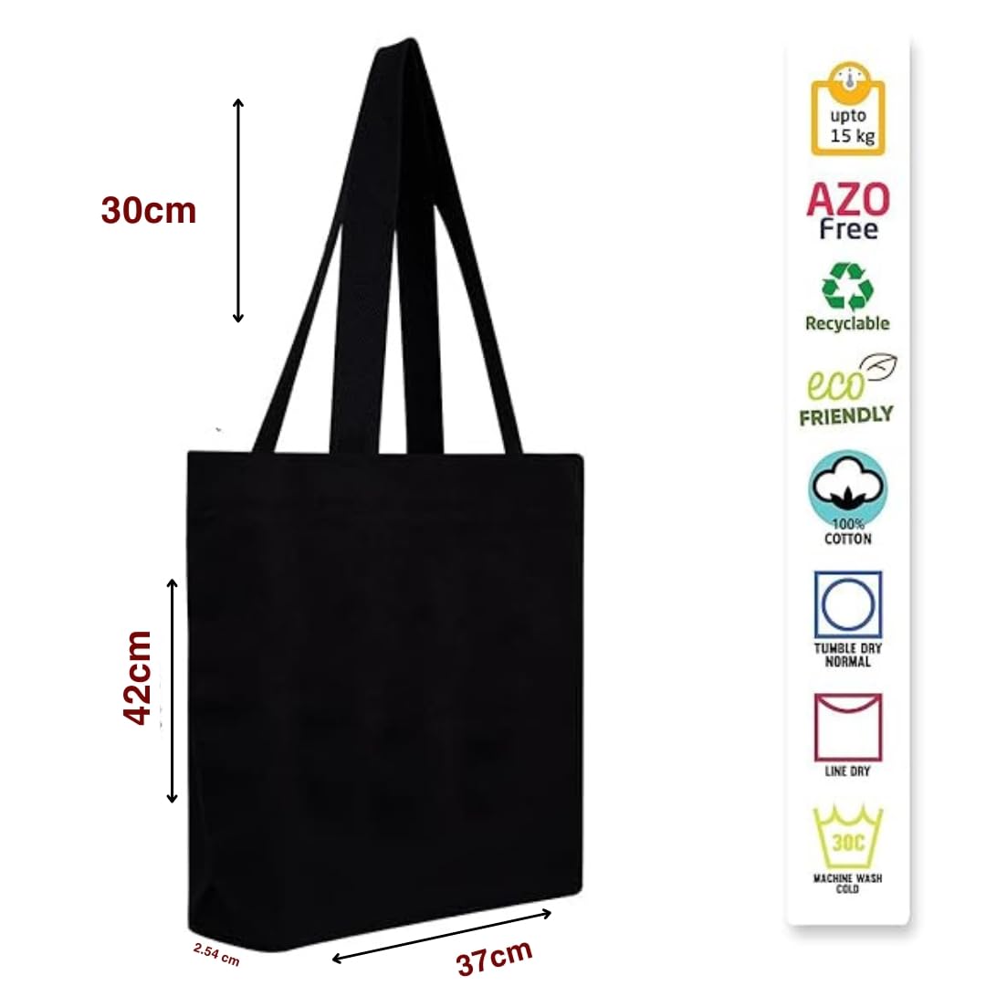 CrownLit Large Cotton Tote Bag, 40 x 37.5 cm, Durable, Carry up to 15-20 kg, Multiple Uses, Eco-Friendly Material, 300GSM Thick Fabric Quality, Set of 6
