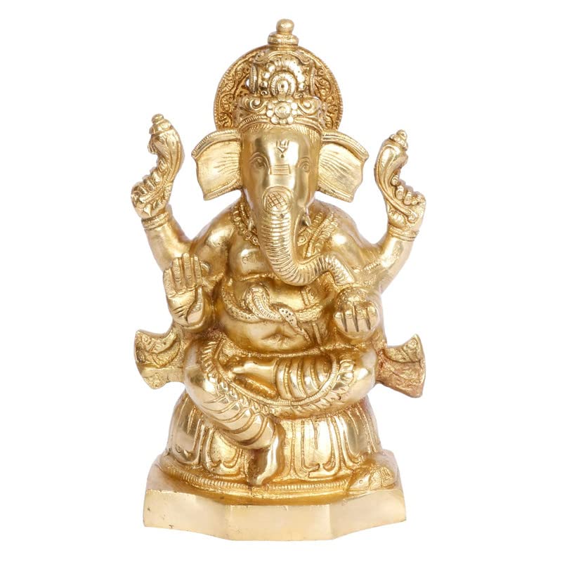 Svarup Brass Sitting Ganesha Idol in Gold Color Height 5.5 Inch Weight 1.5 Kg