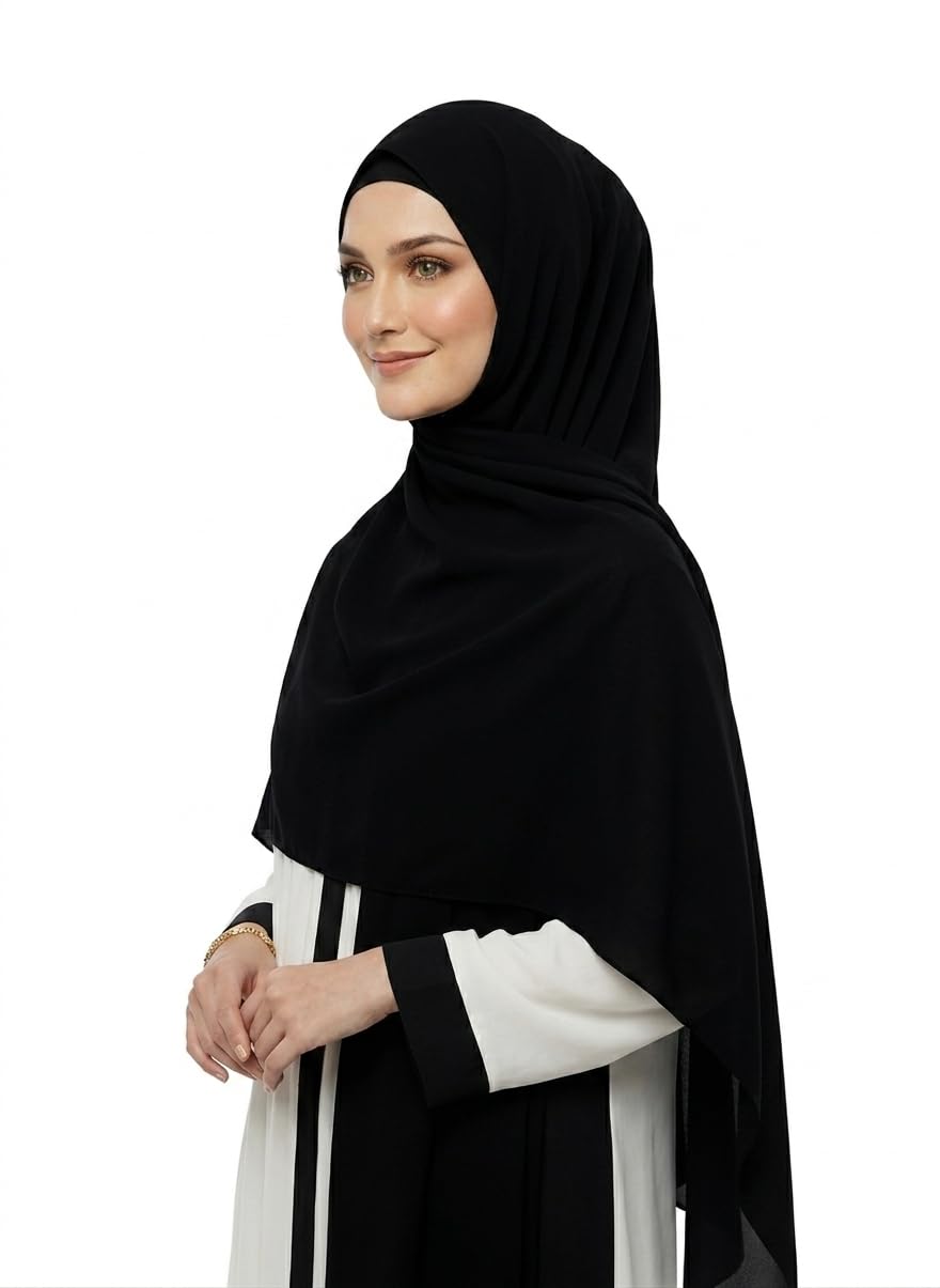 AURALEAF Women's Chiffon Georgette Hijab Scarf, Black, 180x70 cm, Lightweight Soft Fabric, Easy to Drape