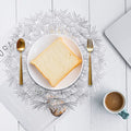 HomeCloud Table mat Round Shape| Table mat Round | Cutwork Design mat | Dining Table mats | Dressing Table MATS | Bed Side Table mats (Sun_Silver, 1) Kafalo