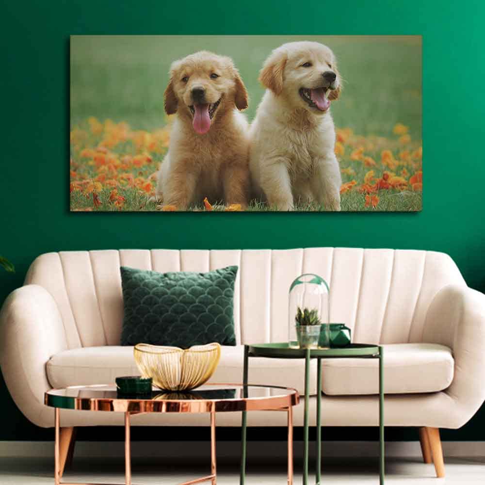 VIBECRAFTS Canvas Paintings for Living Room Drawing Room Golden Retriever Puppies Primium Canvas Wall Painting Fitted With Wodden Frame For Home | Office | Gift (PTVCH_2301)