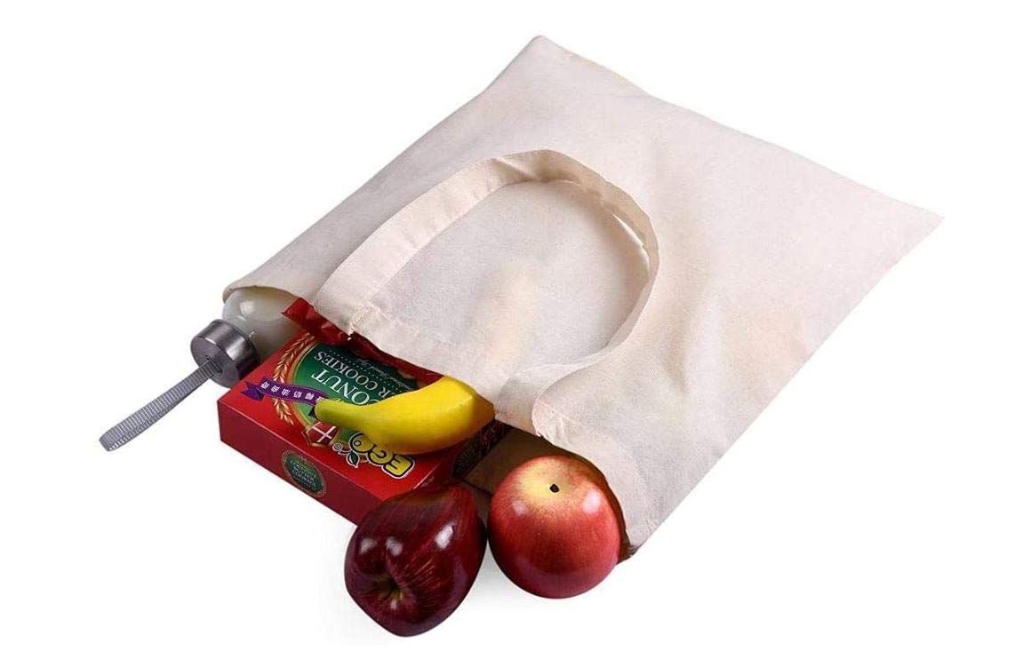 ECOFACTORYDIRECT 12 Pack NATURAL Color Cotton Bag - 15 X 16 reusable grocery bags 5.5 oz cotton canvas tote eco friendly super strong reusable washable (NATURAL, 12)