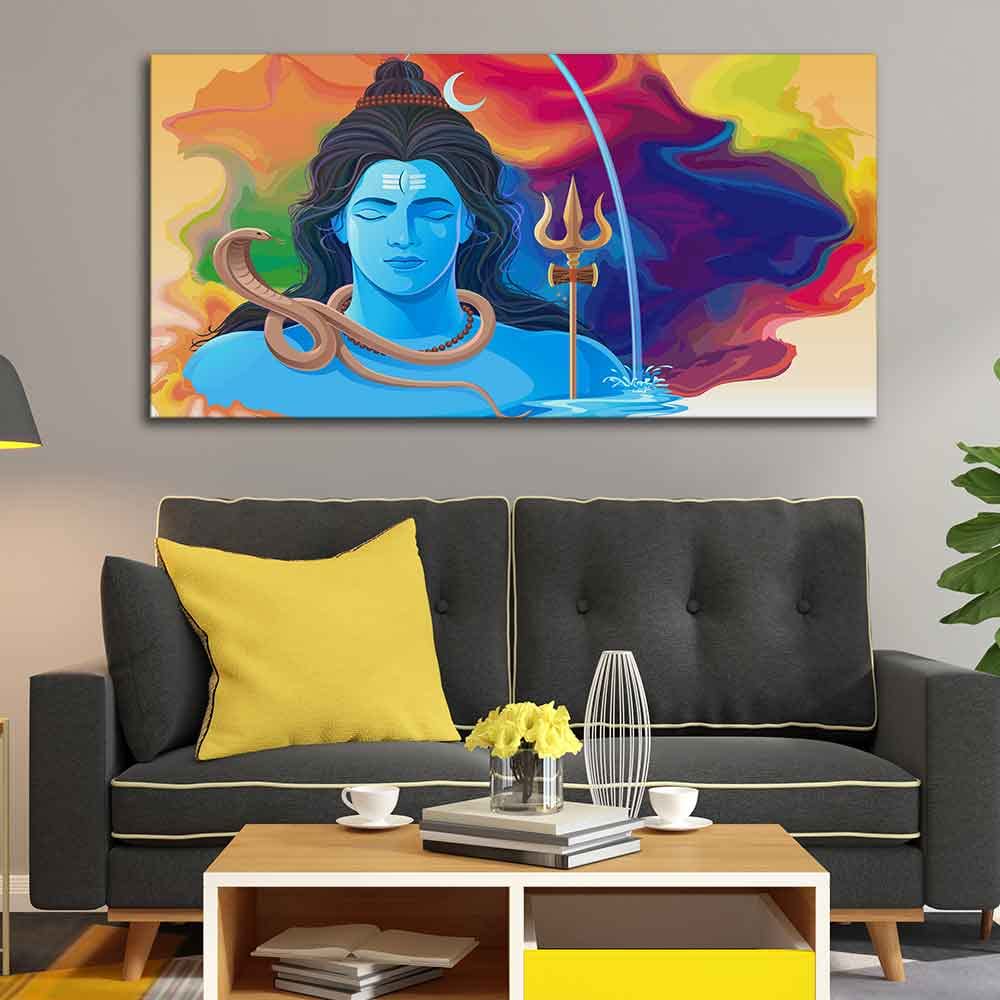 VIBECRAFTS Canvas Paintings for Living Room Drawing Room Shiva Canvas Wall Painting Fitted With Wooden Frame For Home | Office | Living Room | Gifts (PTVCH_2558)